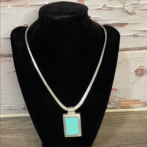 Sterling Silver Necklace with Rectangle faux Turquoise Pendant.